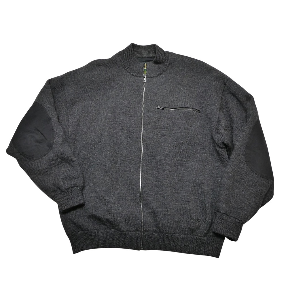 Cabelas Jacket Mens XL Gray Wool WindShear Bomber Elbow Patch Lined Outdoor